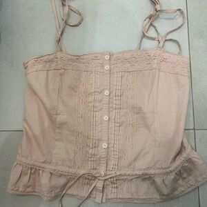 Women's Beige Lace Trim Top